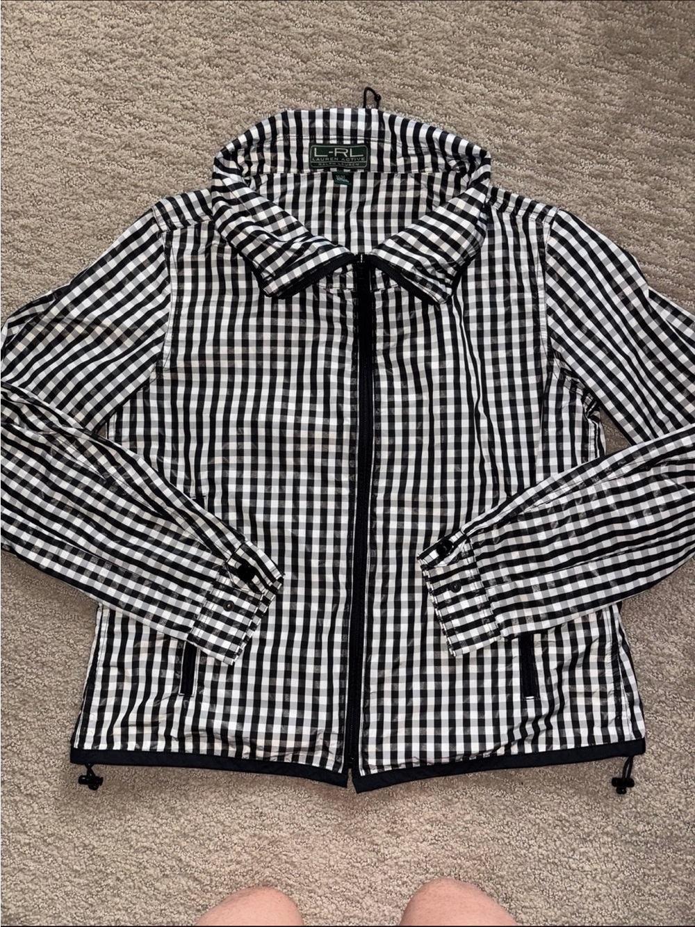 Ralph Lauren Black & White Gingham Zip-Front Jacket